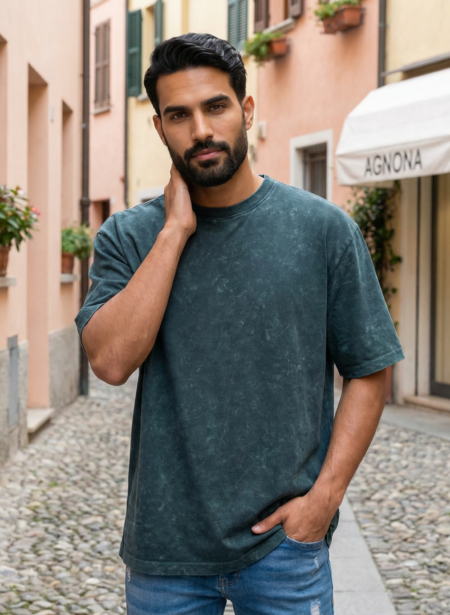 Bottle Green Acid wash Oversized T-shirt